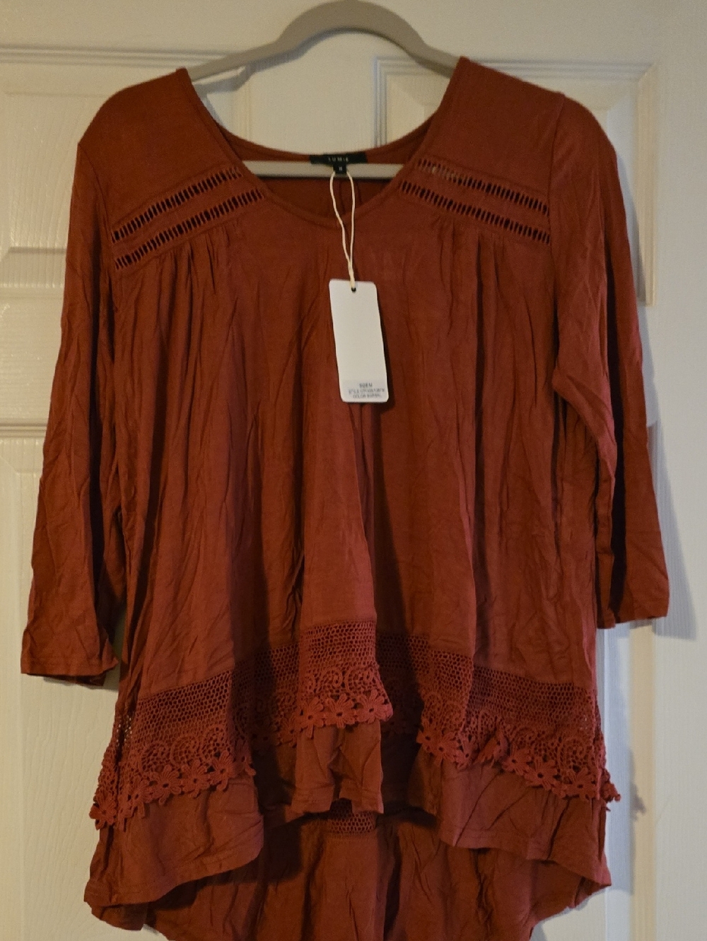 Boho Crochet-Hem Tunic Top in Rust